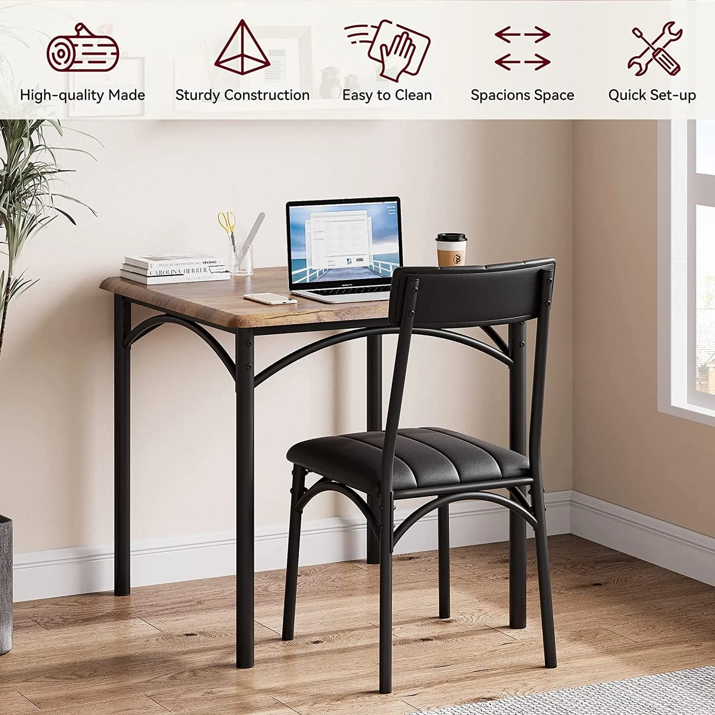 Dining Table Set for 2, Kitchen Table and Chairs for 2 with Upholstered Chairs, 3 Piece Dining Room Table Set, Square Kitchen Table Set for Small Space, Apartment, Studio