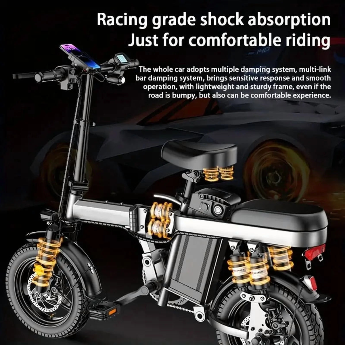 Folding Electric Bike for Adults,500W 20MPH 32Miles,48V 15AH Removable Battery,Small City Commuting E-bike with Full Suspension, LCD Display