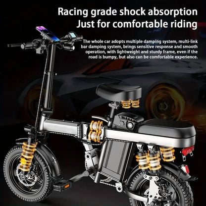 Folding Electric Bike for Adults,500W 20MPH 32Miles,48V 15AH Removable Battery,Small City Commuting E-bike with Full Suspension, LCD Display