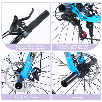 Aukfa 26" Freestyle BMX Bikes,Kids Mountain Bike for Boys Girls,Shimano 7 Speed,Double Disc Brakes,Blue