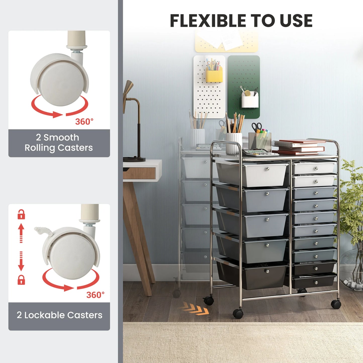 Costway 15 Drawer Rolling Storage Cart Tools Scrapbook Paper Office School Organizer White