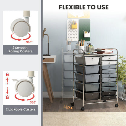 Costway 15 Drawer Rolling Storage Cart Tools Scrapbook Paper Office School Organizer White