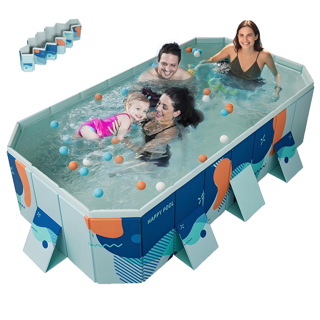 RICHYOUNG 101"Foldable Swimming Pool for 1-6 People,Non-Inflatable Above Ground Garden Pool for Kids, Family(Blue)