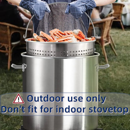 100QT Seafood Boiling Kit, 200,000BTU Propane Burner And Stainless Steel Crawfish Boil Pot w/Basket and Steamer Rack, For Outdoors Cooking and Steaming, Large Turkey Fryer Pot, Lobster Shrimp Pot