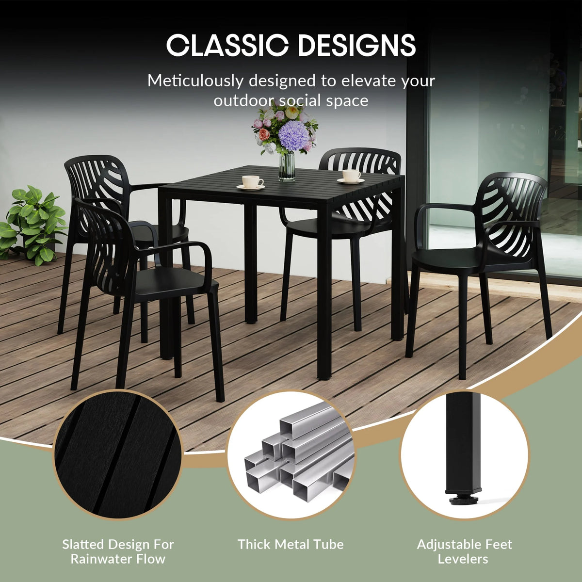 WestinTrends Playa 5-Piece Outdoor Patio Metal Frame Dining Table Set with Stackable Patio Dining Chairs, Olive Green