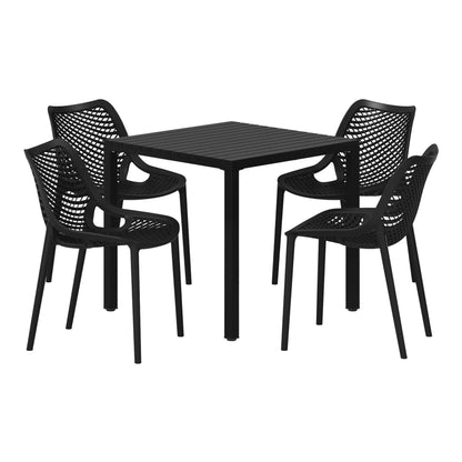 WestinTrends Playa 5-Piece Outdoor Patio Metal Frame Dining Table Set with Stackable Patio Dining Chairs, Olive Green