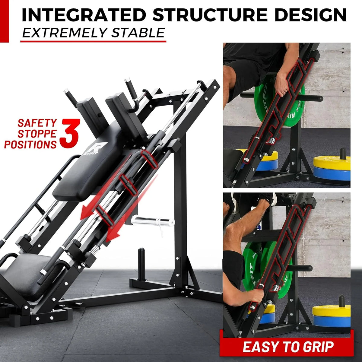 RitFit Leg Press Hack Squat Machine, Professional Adjustable Leg Press Machine for Home Gym with Linear Bearing, Specialty Hack Squat Machine for Full Lower Body Workout with Weight Storage, Pink