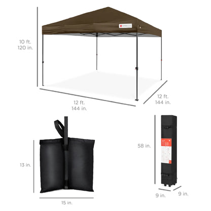 Best Choice Products 12x12ft Easy Setup Pop Up Canopy w/ 1-Button Setup, Wheeled Case, 4 Weight Bags - Navy Blue