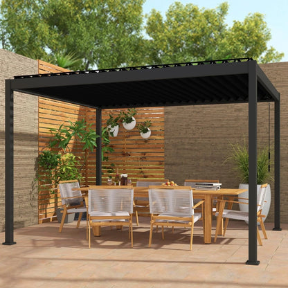 Mirador 10'x 10' Outdoor Pergola, 80S Steel Frame w/ Adjustable Louvers Roof for Garden, Patio, Backyard, Dark Gray
