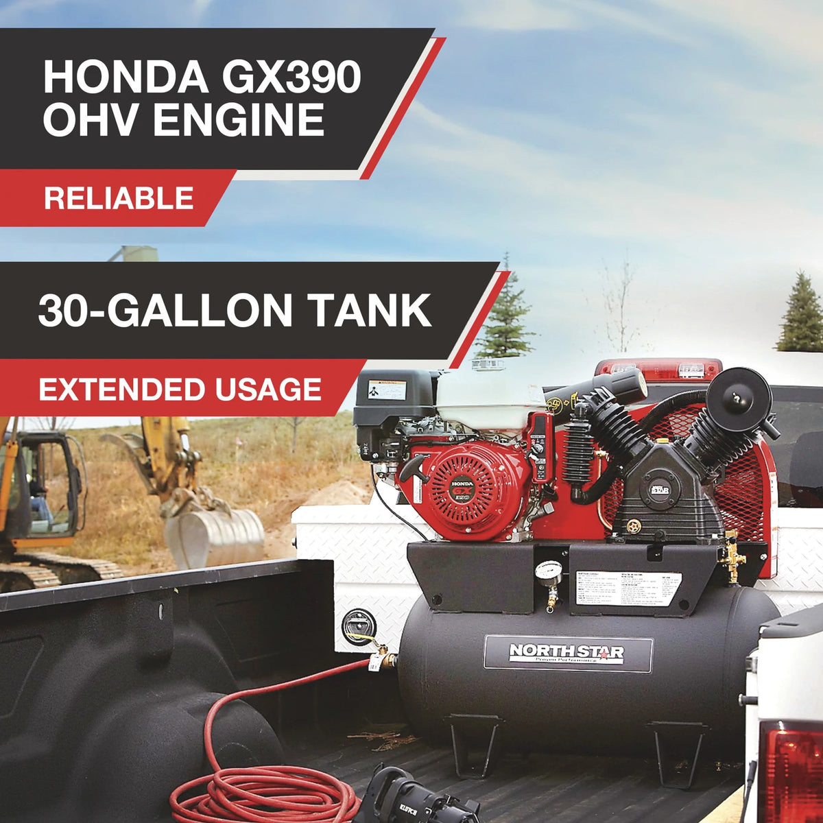 NorthStar Gas-Powered Air Compressor, Honda GX390 OHV Engine, 30-Gallon Horizontal Tank, 24.4 CFM @ 90 PSI