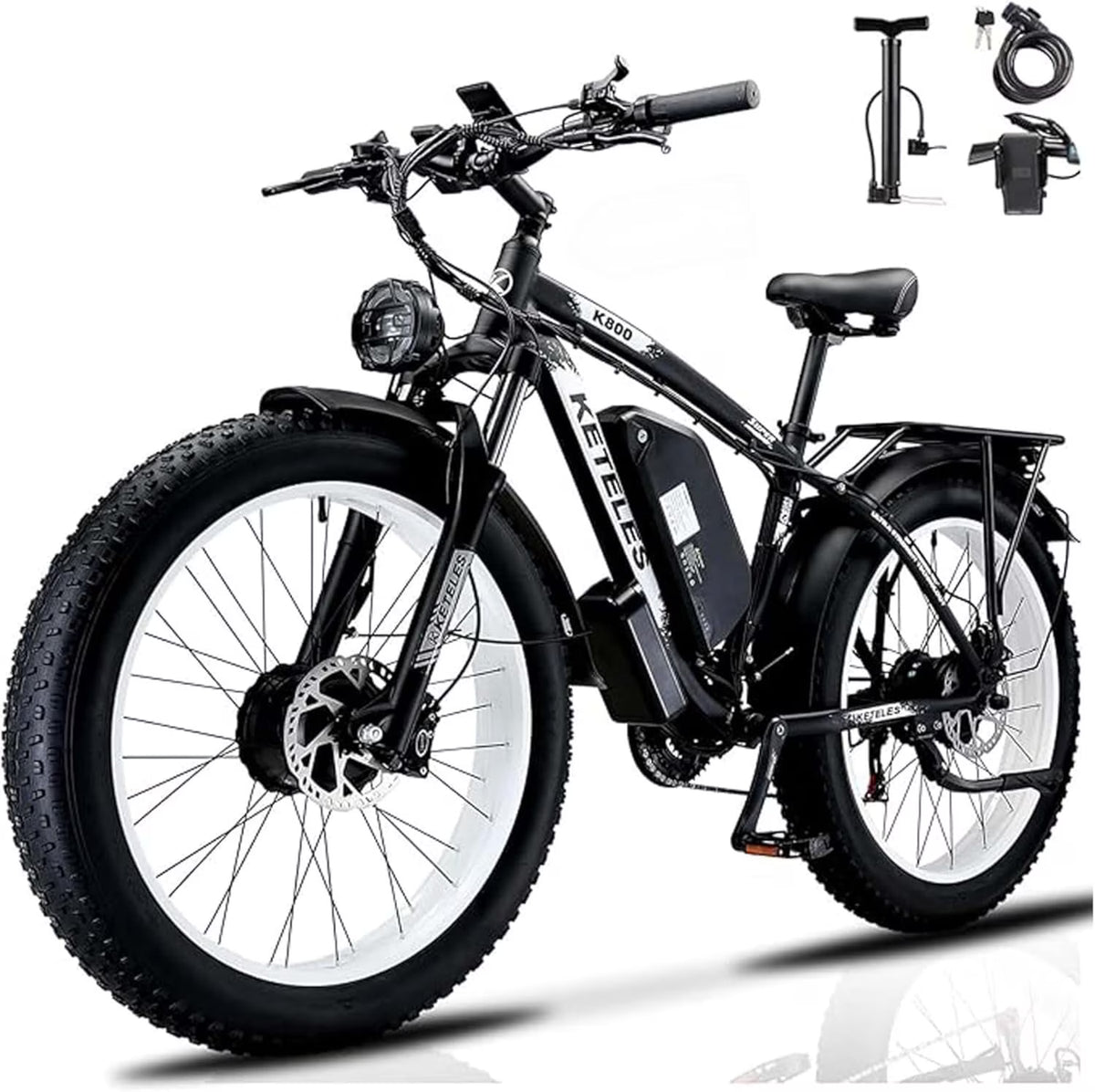 KETELES Electric Bike for Adults, Peak 4000W Dual Motor Ebike��26" Fat Tire Electric Mountain bike,  48V 23AH Removable Battery UL 2849.
