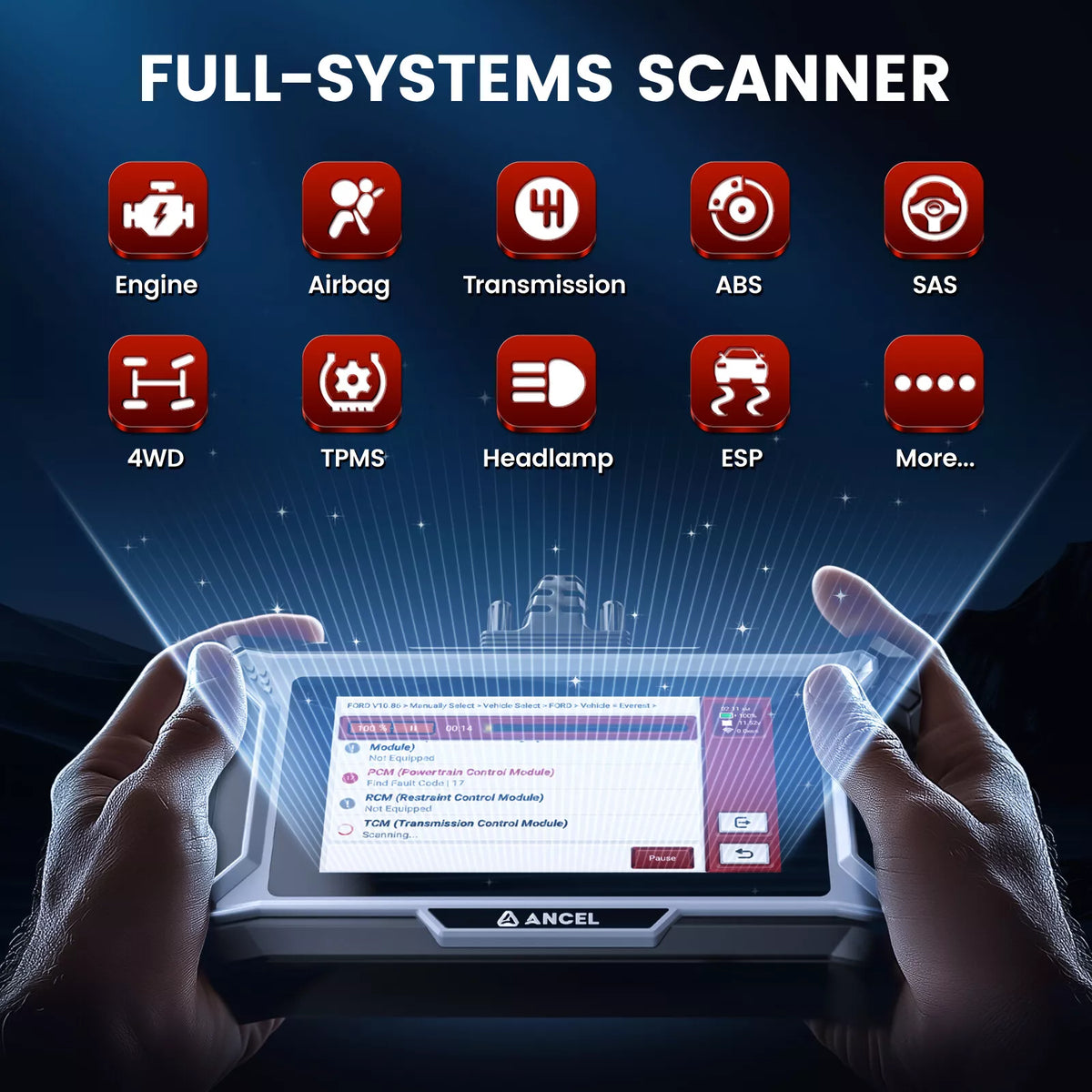 ANCEL Car Diagnostic Scan Tool, Engine ABS SRS Transmission Diagnostic Scanner, OBD2 Scanner Code Reader with 7 Resets, ABS Bleeding, BMS SAS Oil Reset, Lifetime Free Update, Online Customer Service