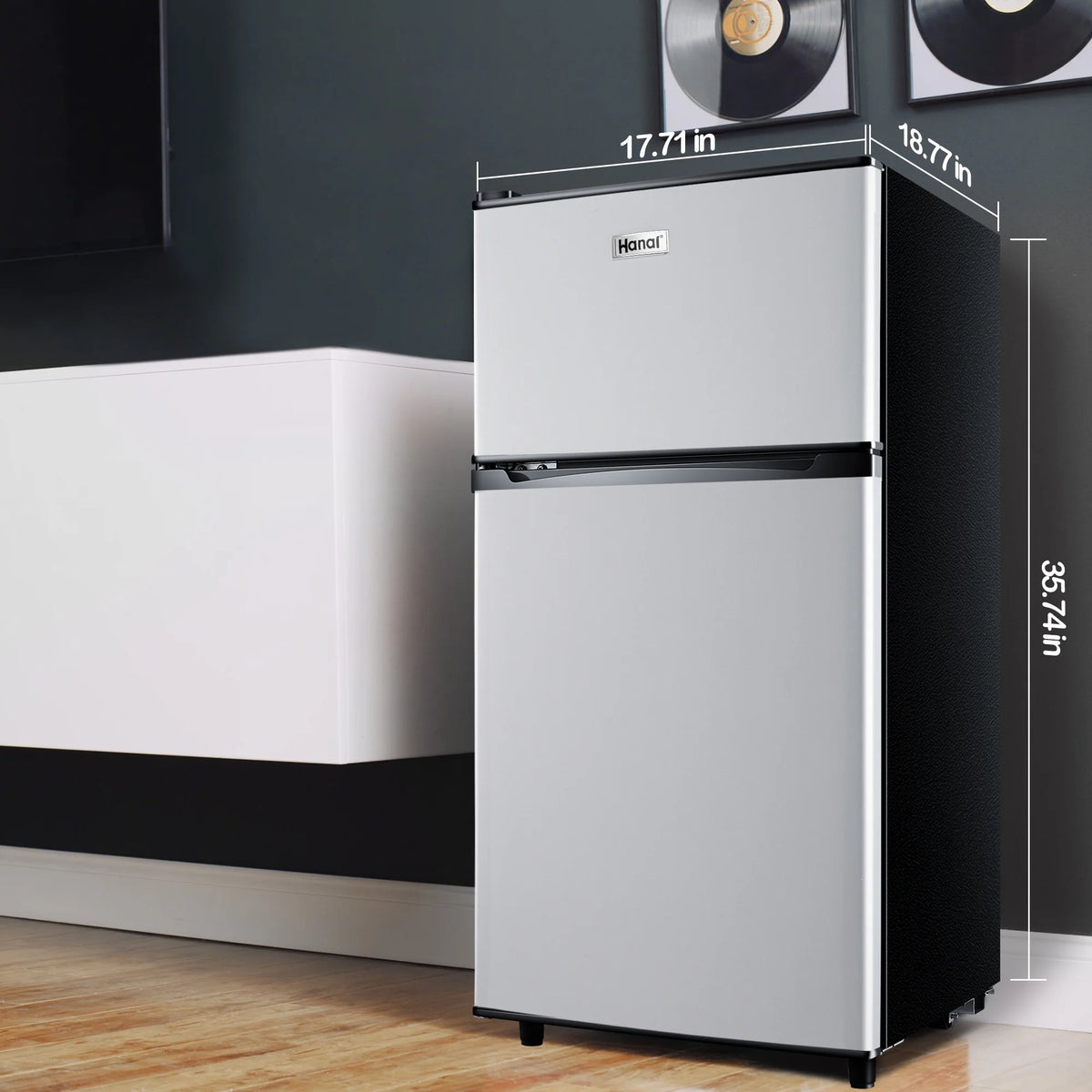 WANAI 3.5 Cu ft Two Door Mini Fridge, Silvery