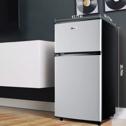 WANAI 3.5 Cu ft Two Door Mini Fridge, Silvery