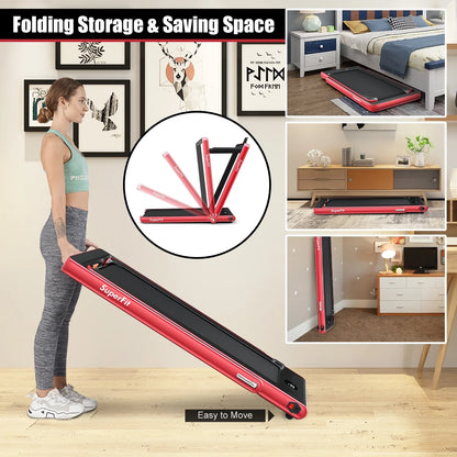 Gymax 2 in 1 Folding Treadmill 2.25HP Running Machine w/ Dual Display APP Control Black