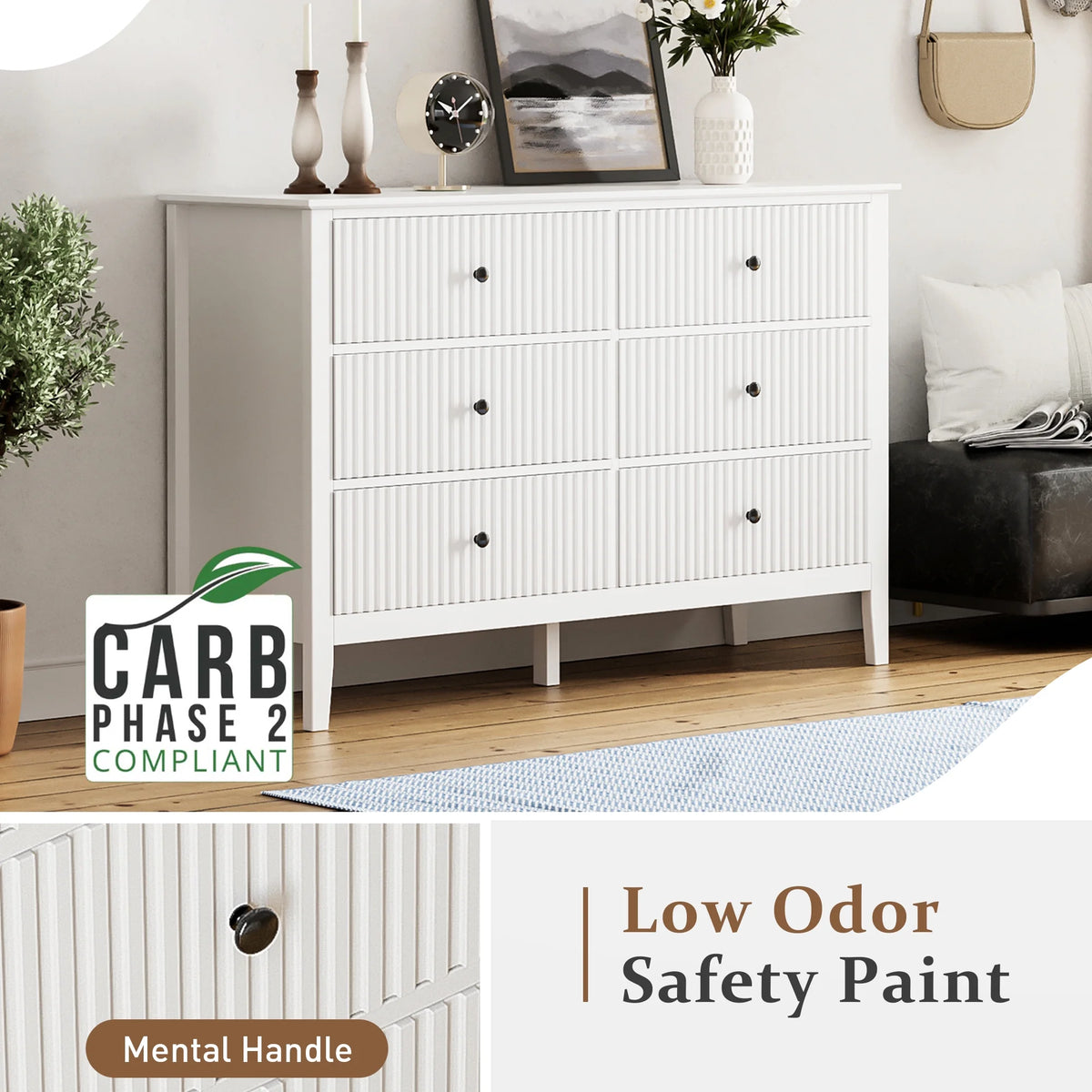 May Color Large White 3 Drawer Dresser Set of 2 with Fluted Panel, Modern Chest of Drawers with Silent Slide Drawers, Wood Accent Nightstand with Storage for Bedroom Living Room, Hallway