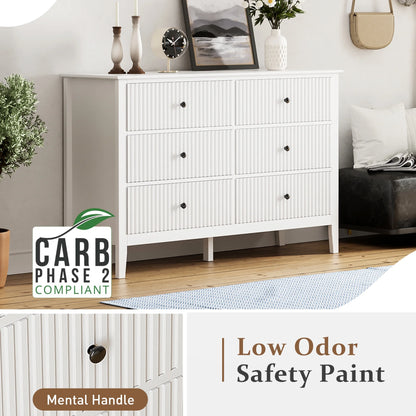 May Color Large White 3 Drawer Dresser Set of 2 with Fluted Panel, Modern Chest of Drawers with Silent Slide Drawers, Wood Accent Nightstand with Storage for Bedroom Living Room, Hallway
