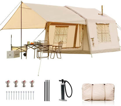 NAIZEA Inflatable Tents for Camping, Blow Up Tent with Hand Pump, Easy Setup Inflatable Hot Tent with Stove Jack, Waterproof Oxford Air Glamping Tents for Camping Adult 4-6 Person