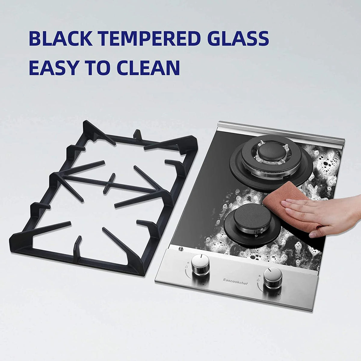 Gas Cooktop 12 inch Eascookchef Bulit-in Gas Stove Top 2 Burners NG/LPG Convertible Dual Burners