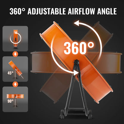 KFFKFF Industrial Drum Fan, 30 Inch with High Speed, 3-Speed 13000CFM, Heavy Duty for Commercial Purposes, 360° Flexible Tilt Mechanism, Ideal for Warehouse, Workshop, Factory, and Basement