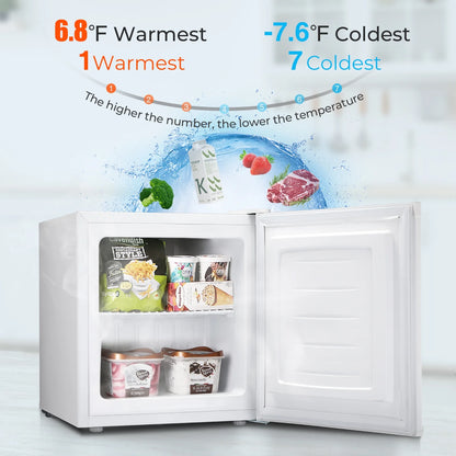 WAA Mini Freezer,1.1 Cu.ft Upright Freezer with Reversible Single Door,Removable Shelves,Small Freezer with Adjustable Thermostat for Home/Kitchen/Office (White)
