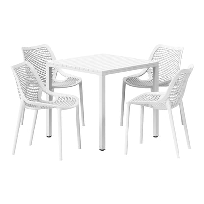 WestinTrends Playa 5-Piece Outdoor Patio Metal Frame Dining Table Set with Stackable Patio Dining Chairs, Olive Green