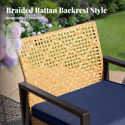 MF Studio 4-Piece All-Weather Rattan Patio Furniture Set, Outdoor Conversation Set with Wood Table, Brown and Beige