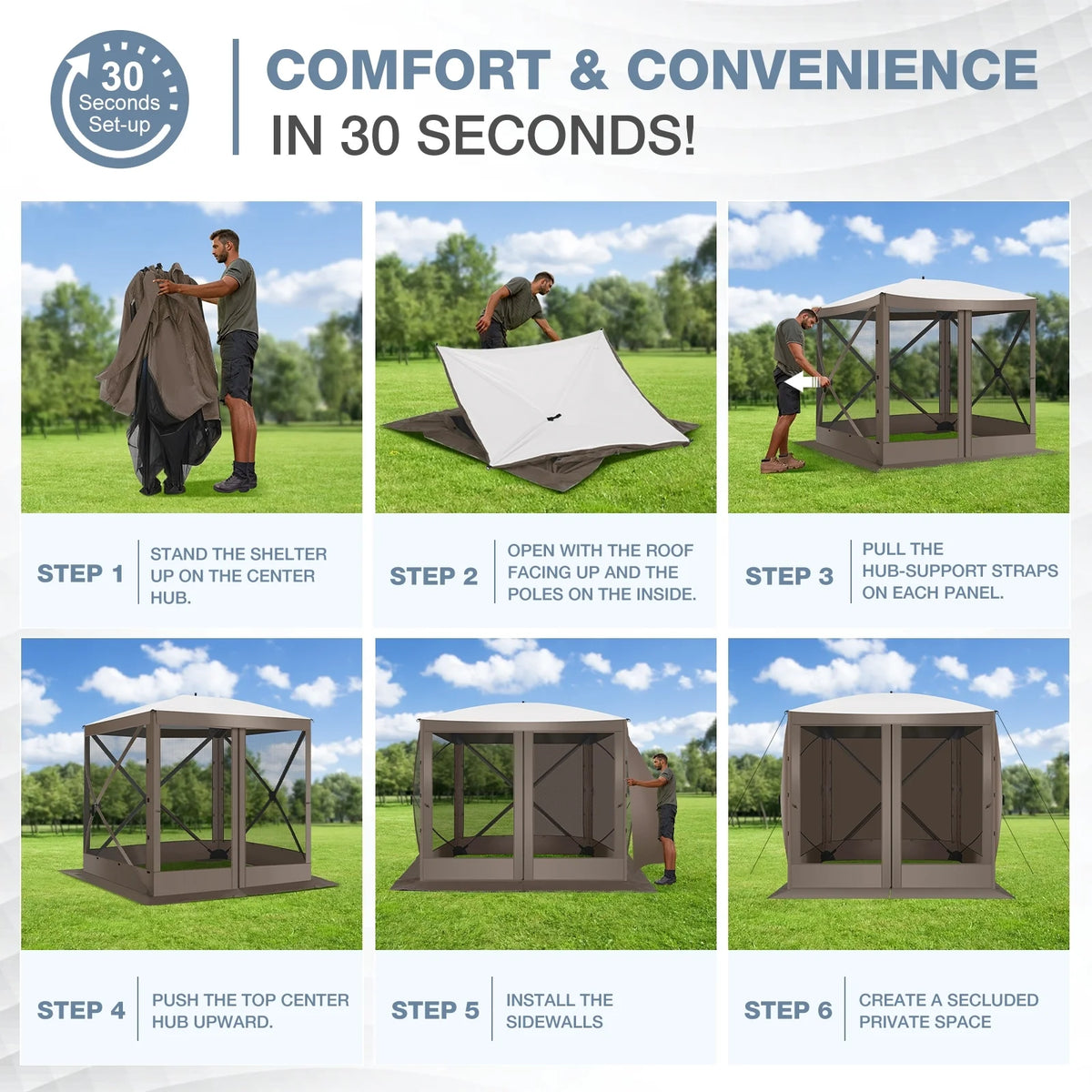 Hoteel 6x6ft Outdoor Pop Up Gazebo for Camping, Screen House with 4 Sidewalls and Mosquito Netting, Waterproof, UV Resistant,Portable Carry Bag, for Outdoor Camping, Lawn and Backyard, Brown