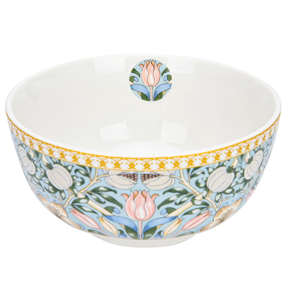 STP GOODS Melodie de Fleurs Bone China Dinnerware Set of 24 Service for 6 24-Piece Dish Set of Plates and Bowls, Blue Gold White