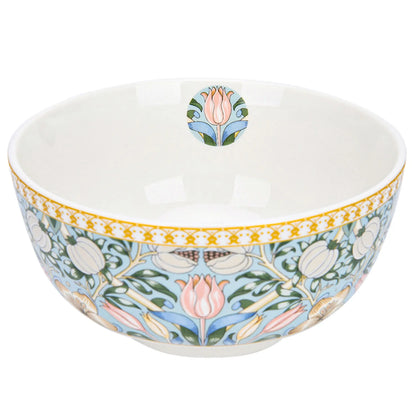 STP GOODS Melodie de Fleurs Bone China Dinnerware Set of 24 Service for 6 24-Piece Dish Set of Plates and Bowls, Blue Gold White