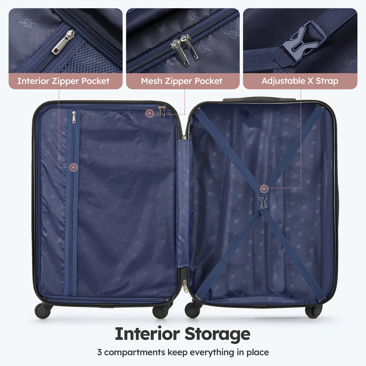 3 Piece Luggage Sets Hard Shell Suitcase Set with Spinner Wheels for Travel Trips Business 20" 24" 28", Rose Gold