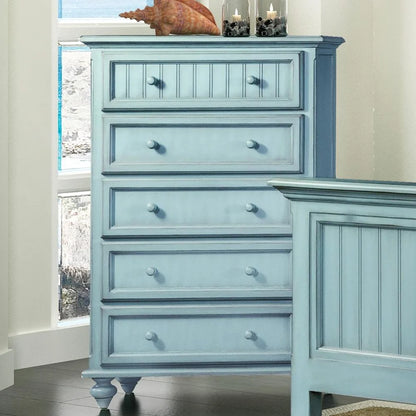Sea Winds Monaco 5 Drawers Chest Drawer Wood Blue, 50"H x 52"W x 18"D, 65 lbs
