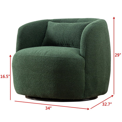 34" Wide Boucle Swivel Barrel Chair, No Assembly Round Upholstered Armchair Accent Chair Single Sofa Chair with Toss Pillow for Living Room and Bedroom, Taupe