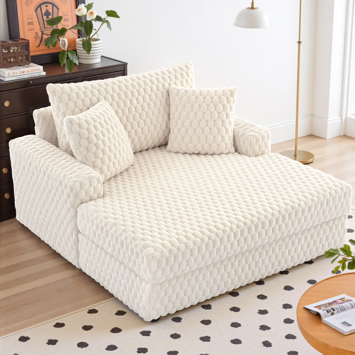 ATHOPE 53"W Oversized Chaise Lounge Chair Indoor, Corduroy Couch Chair with Pillows, Comfy Reading Chairs with Wide Arms, Upholstered Sleeper Sofa for Living Room, No Assembly Required, Gray