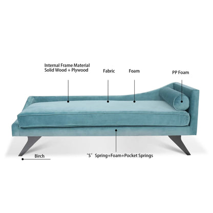 Chaise Lounge Sofa Chair, Right Square Arm Reclining Chaise, Indoor Upholstered Sleeper Sofa with Pillow and Wood Legs, Modern Accent Chaise Chair for Living Room Bedroom Office, Green