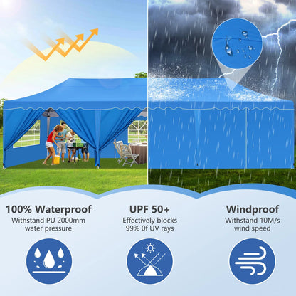 SANOPY 10' x 20' Pop up Canopy Party Tent with 6 Removable Sidewalls, Wave Eave Outdoor Waterproof Patio Gazebo Tent with Carry Bag, Backyards Camping Picnics, Black