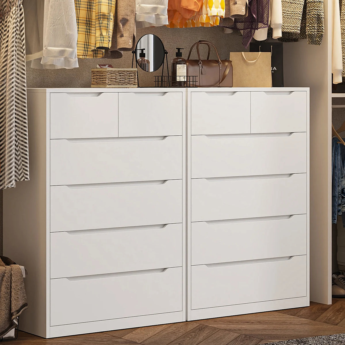 EnHomee White Dresser for Bedroom Wood 6 Drawer Modern Storage Cabinet for Bedroom Living Room Closet, 43.3"Hx 27.5"Lx 15.7"D