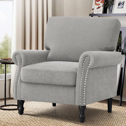 COOLHUT Modern Accent Chair Armchair, Linen Fabric Upholstered Comfy Single Sofa with Solid Wood Frame for Living Room, Gray