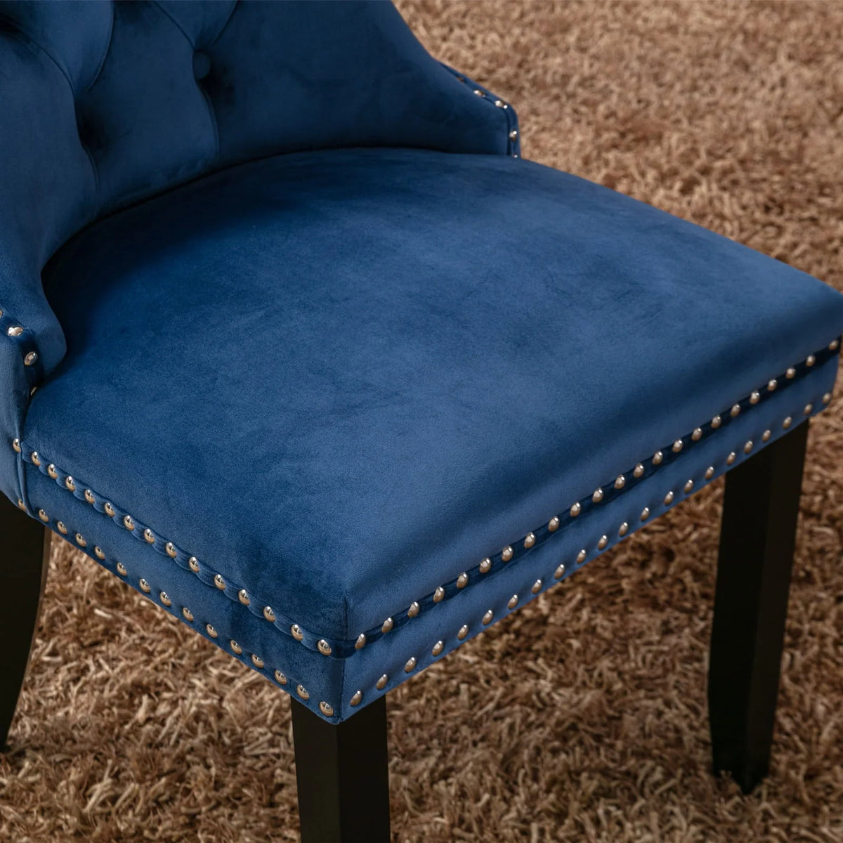 Elegant Button Tufted Dining Chairs, High-end Velvet Upholstered Dining Chairs with Nailhead Back and Ring Pull Trim, Solid Wood Dining Chairs for Kitchen Bedroom Dining Room (Blue,Set of 4)