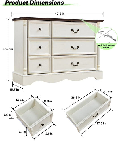 ZBOM 9 Drawer Dresser, 54 Inch Wide Farmhouse Style Chest of Drawers with Charging Station, Distressed Finish Design, Modern Storage Dresser Organizer TV Stand for Bedroom, Living Room