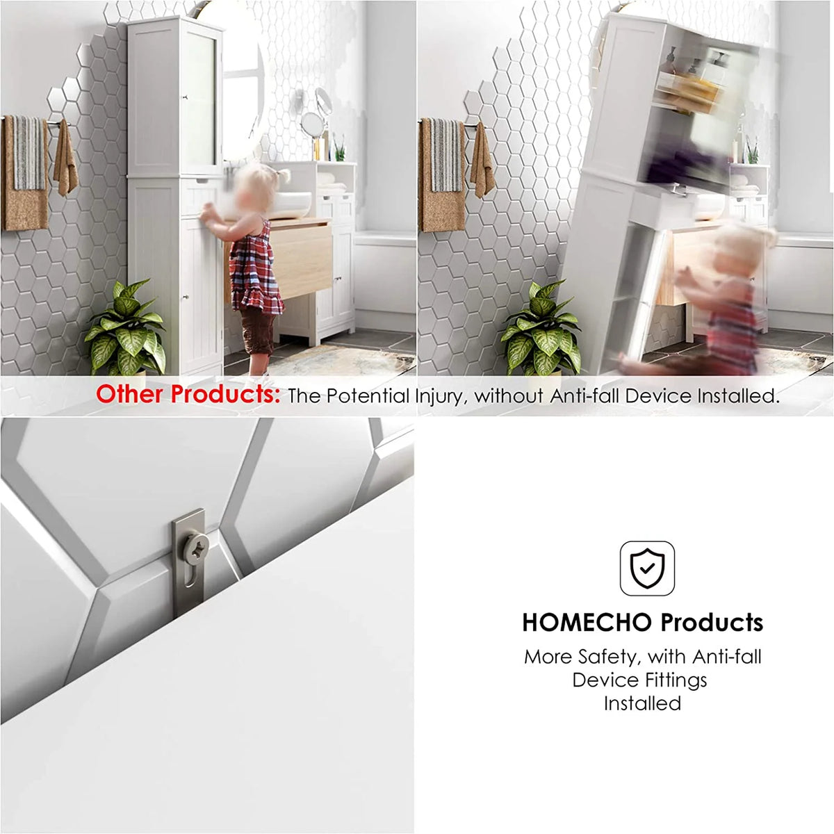 Homfa Bathroom Storage Tower, Narrow Linen Cabinet with Door and Drawers, Tall Bathroom Storage Cabinet for Small Spaces, White