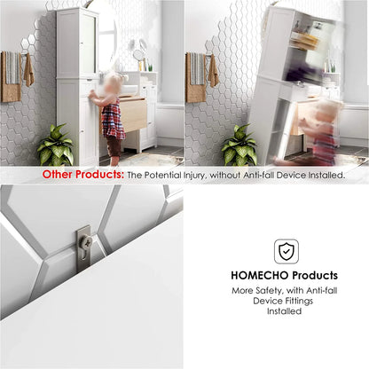 Homfa Bathroom Storage Tower, Narrow Linen Cabinet with Door and Drawers, Tall Bathroom Storage Cabinet for Small Spaces, White