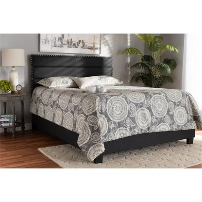 Bowery Hill Modern Fabric Upholstered Full Size Bed in Dark Gray