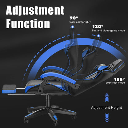 Bigzzia Gaming Chair Office Chair, Ergonomic Game Chair with Height Adjustable Headrest and Lumbar Support for Adults Teens, Black & White
