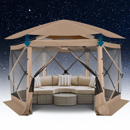 HOTEEL 12x12 Portable Pop-Up Outdoor Camping Gazebo, Screen Tent with Mosquito Nettings, Waterproof, UV, Bite Proof, Removable top Glamping Canopy with Carry Bag, Gray