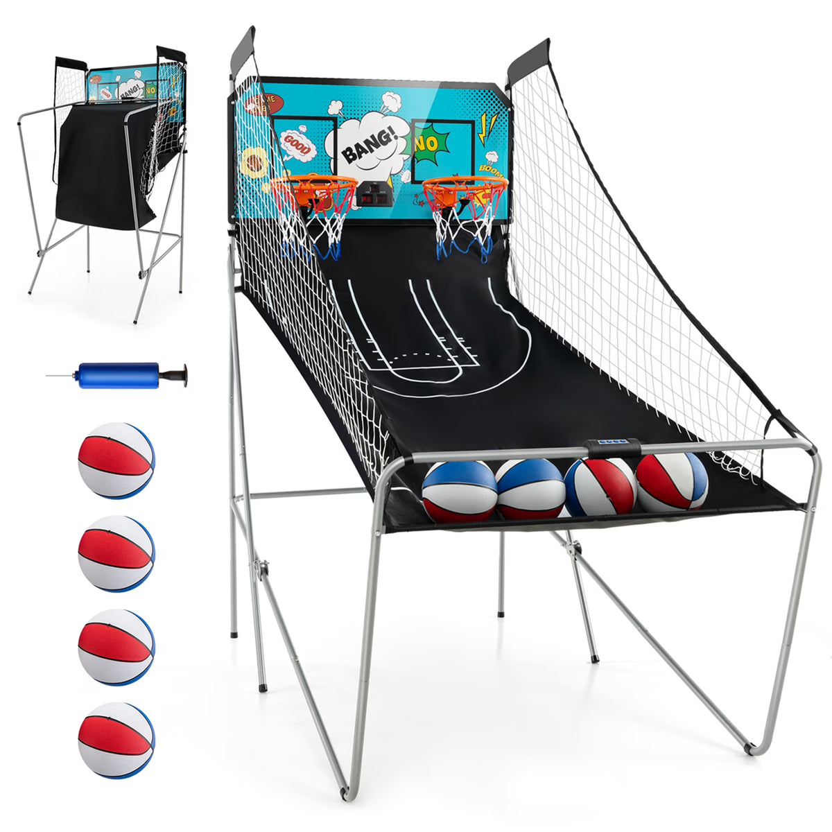 Costway Dual Shot Basketball Arcade Game with 8 Game Modes Electronic Scoring Blue