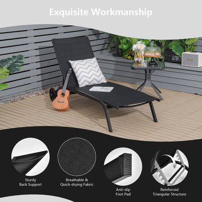 Costway 2PCS Outdoor Adjustable Chaise Lounge Patio 6-Position Recliner Wheels Black