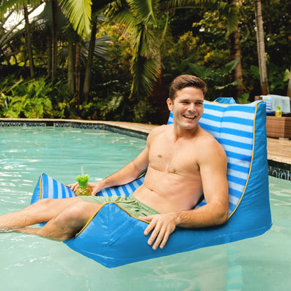 Big Joe Captain's Float No Inflation Needed Pool Lounger with Drink Holder, Tropical Hibiscus Aqua Double Sided Mesh, Quick Draining Fabric, 3 feet