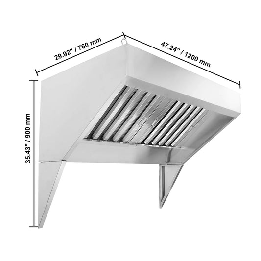 KFFKFF 4FT Commercial Exhaust Hood, Stainless Steel Exhaust Hood with 2 Removable U-shaped Grease Filters for Commercial Use, Suitable for Food Trucks and Concession Trailers, Restaurant Kitchens