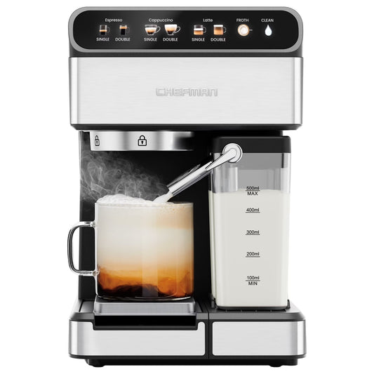 Chefman Caf��Master Pro Espresso Machine w/ Milk Frother for Cappuccinos & Lattes �C Stainless Steel
